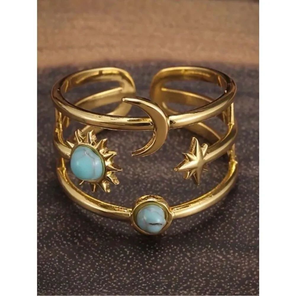 Gold star Turquoise Ring A2029